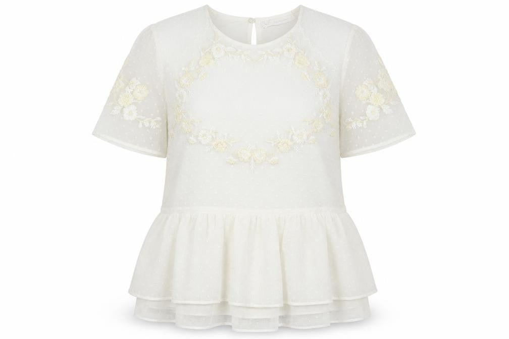 Zara Womens Ivory Floral Viscose Basic Blouse Size S Round Neck - Peplum
