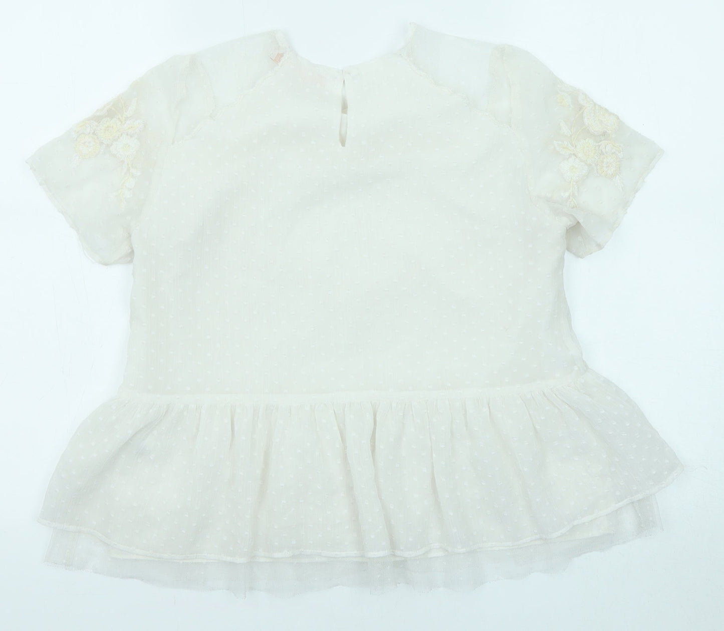 Zara Womens Ivory Floral Viscose Basic Blouse Size S Round Neck - Peplum