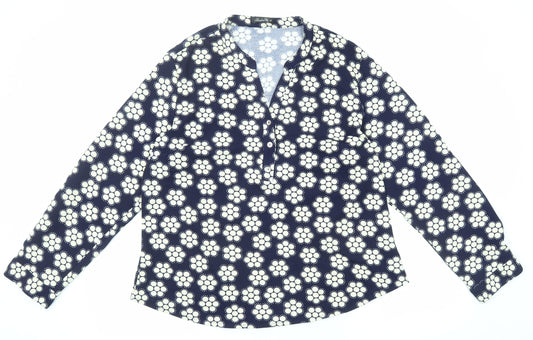 Sandra Wu Womens Blue Geometric Polyester Basic Blouse Size 20 V-Neck