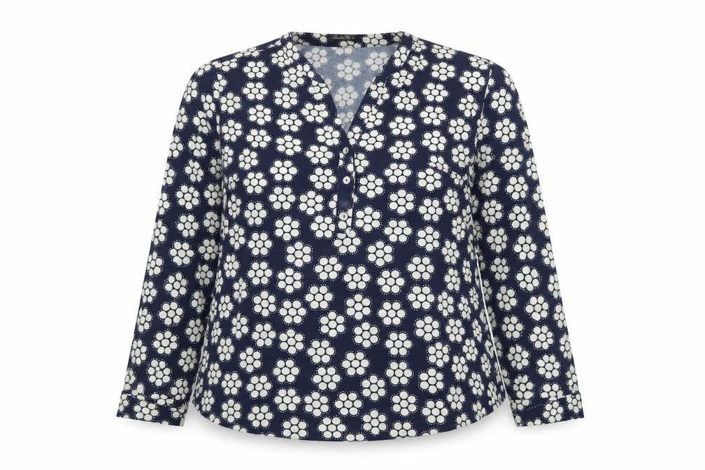 Sandra Wu Womens Blue Geometric Polyester Basic Blouse Size 20 V-Neck