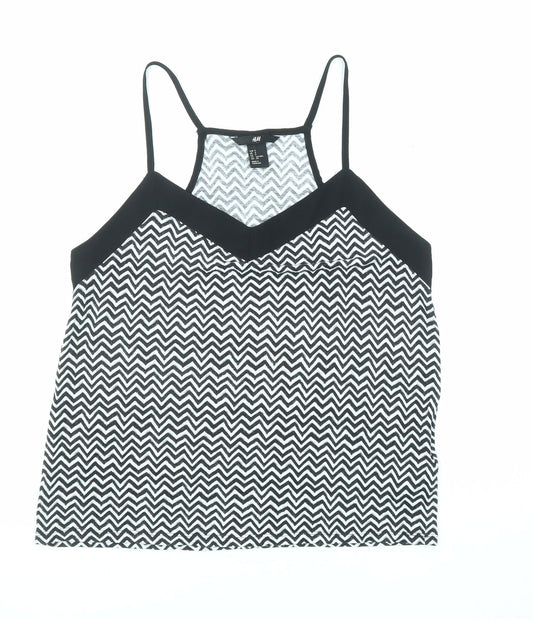 H&M Womens Black Geometric Polyester Camisole Tank Size S V-Neck