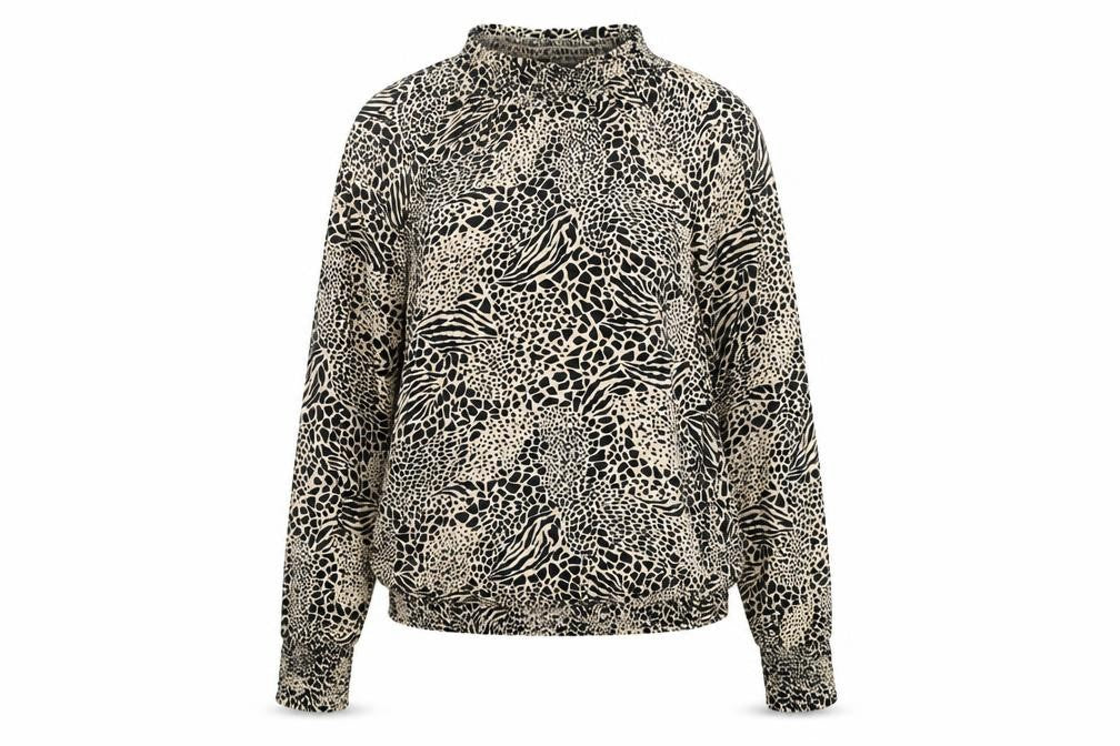 Marks & Spencer Womens Black Animal Print Viscose Basic Blouse Size 14 Mock Neck