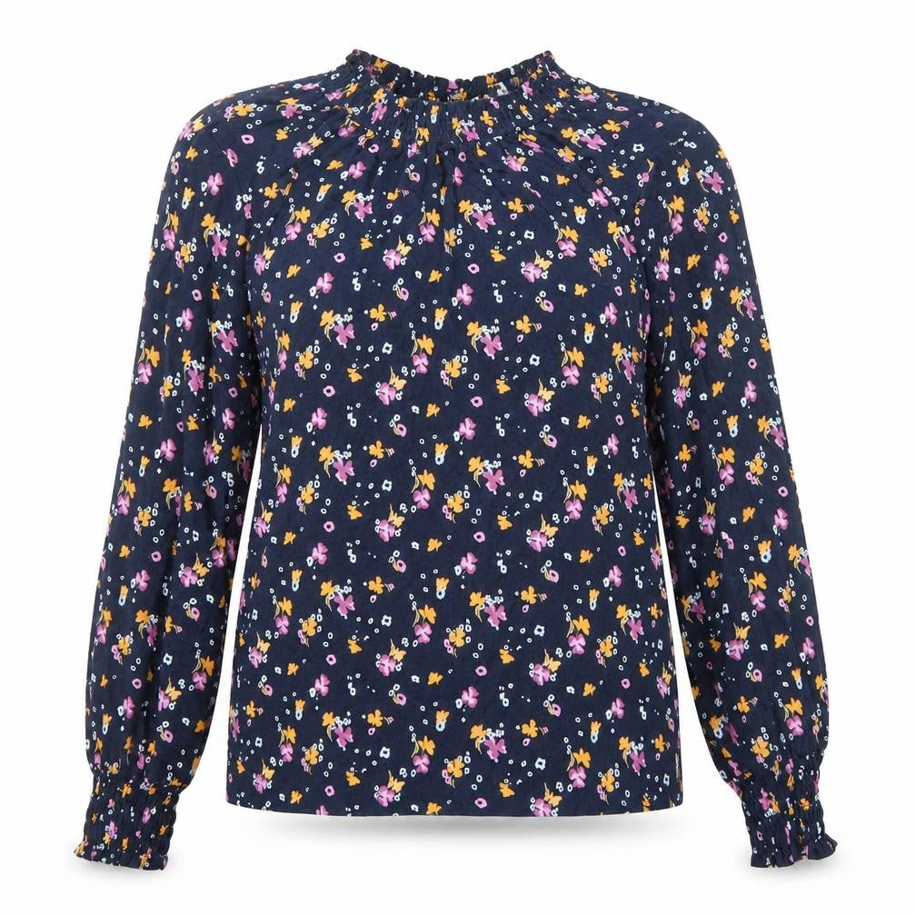 Marks & Spencer Womens Blue Floral Viscose Basic Blouse Size 6 Round Neck