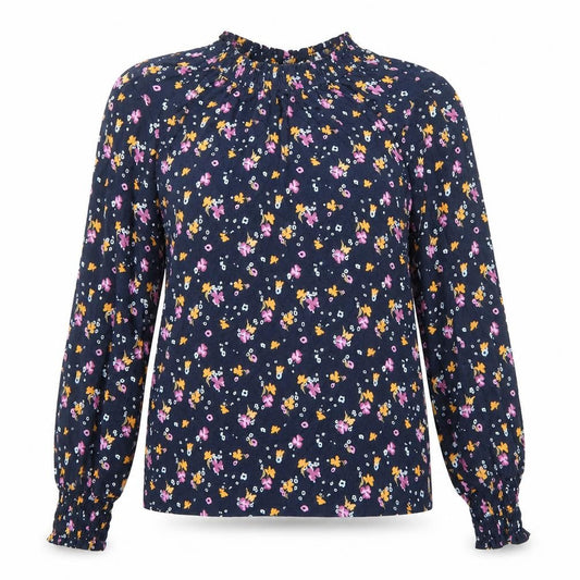 Marks and Spencer Womens Blue Floral Viscose Basic Blouse Size 6 Round Neck