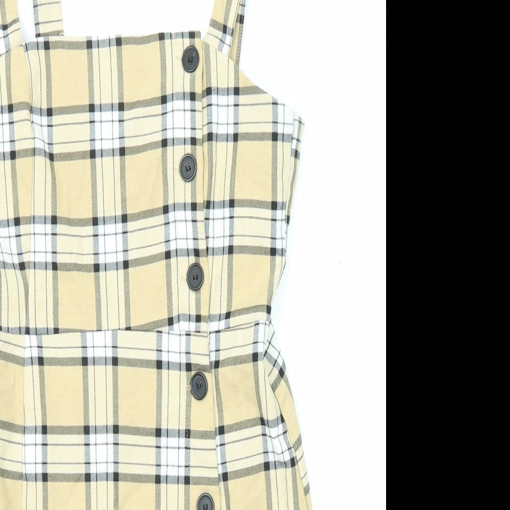 Divided by H&M Womens Beige Plaid Polyester Tank Dress Size 8 Square Neck Button