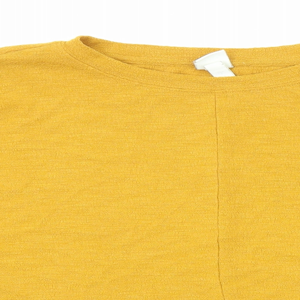 H&M Womens Yellow Polyester Basic Blouse Size S Round Neck