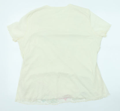 Classics Womens Beige Floral Polyester Basic T-Shirt Size 20 V-Neck