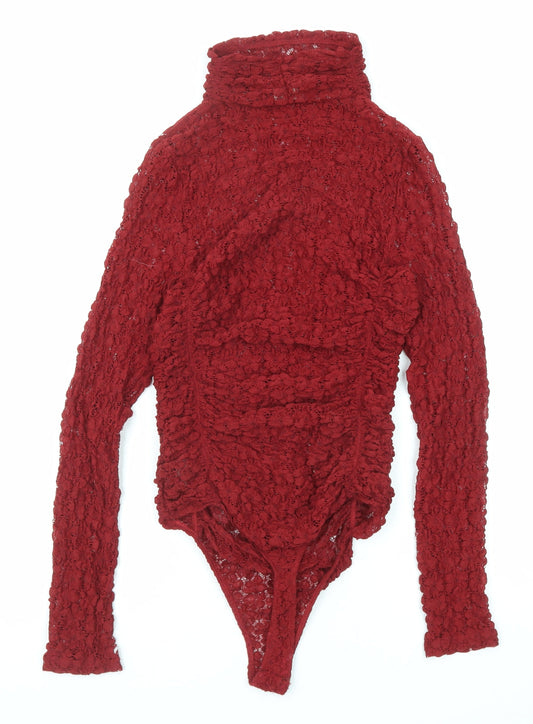 Intimataly Womens Red Polyester Bodysuit One-Piece Size S Snap