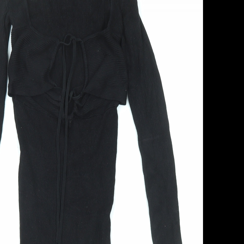 Bershka Womens Black Viscose Bodycon Size XS Scoop Neck Pullover