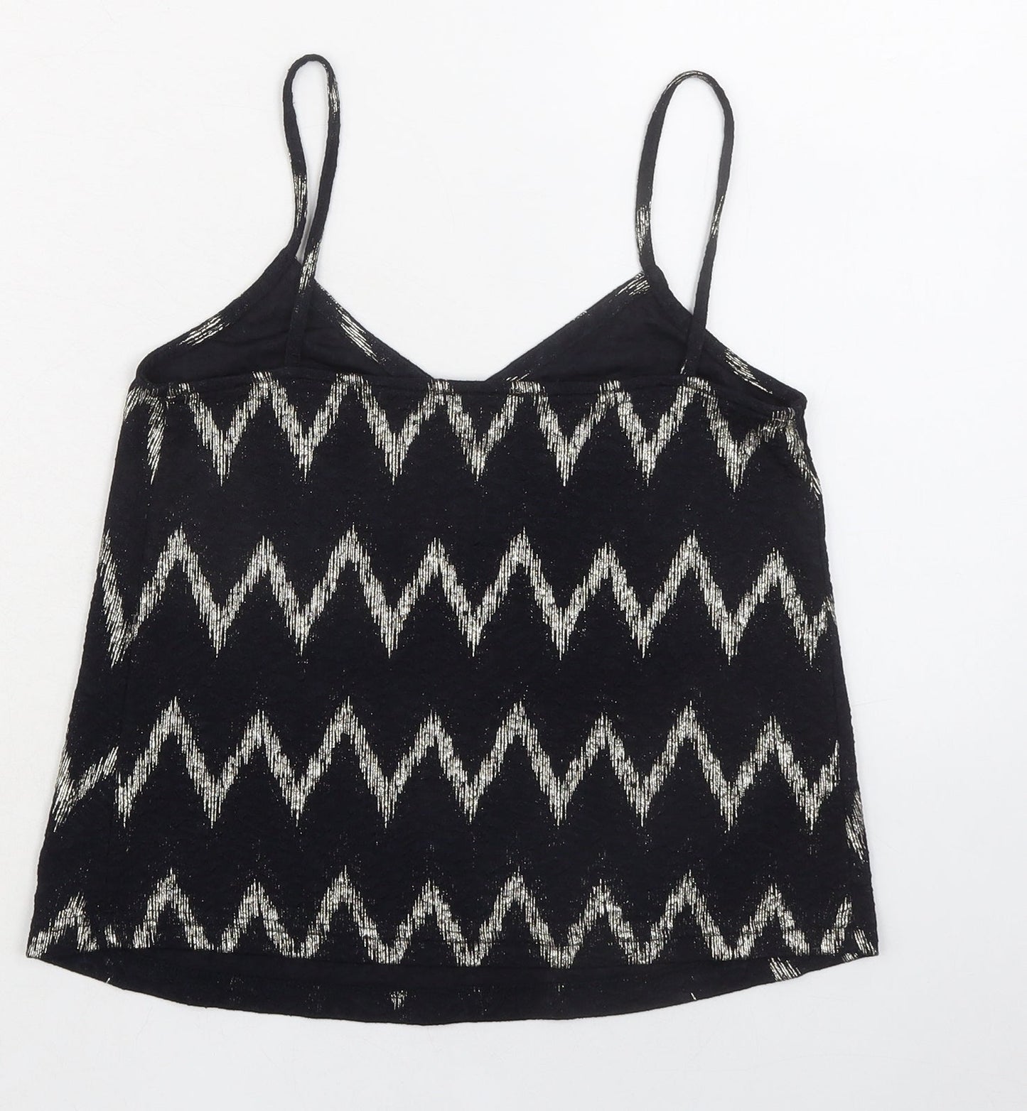 Topshop Womens Black Geometric Polyester Camisole Tank Size 6 V-Neck
