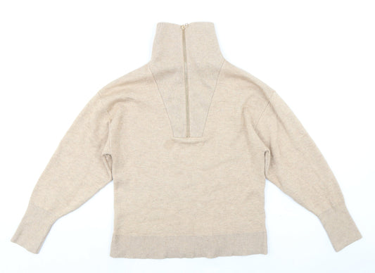 Witchery Womens Beige High Neck Nylon Henley Jumper Size 2XS