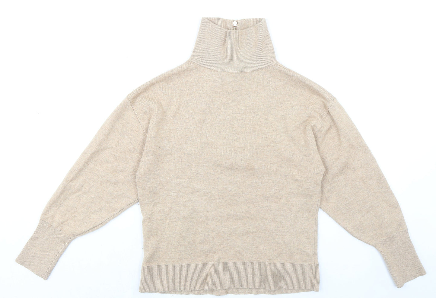 Witchery Womens Beige High Neck Nylon Henley Jumper Size 2XS