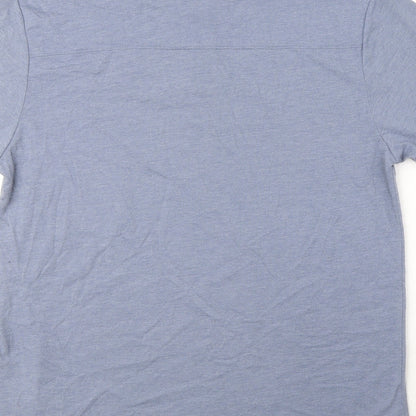 Brand and care label for French Connection men’s blue cotton polo, size M, collared button