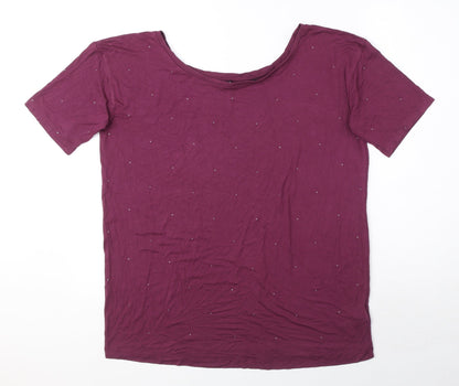 Next Womens Purple Viscose Basic T-Shirt Size 8 Round Neck