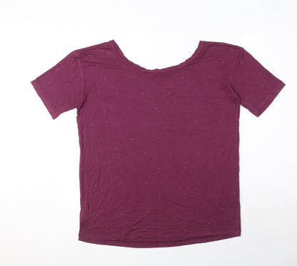 Next Womens Purple Viscose Basic T-Shirt Size 8 Round Neck