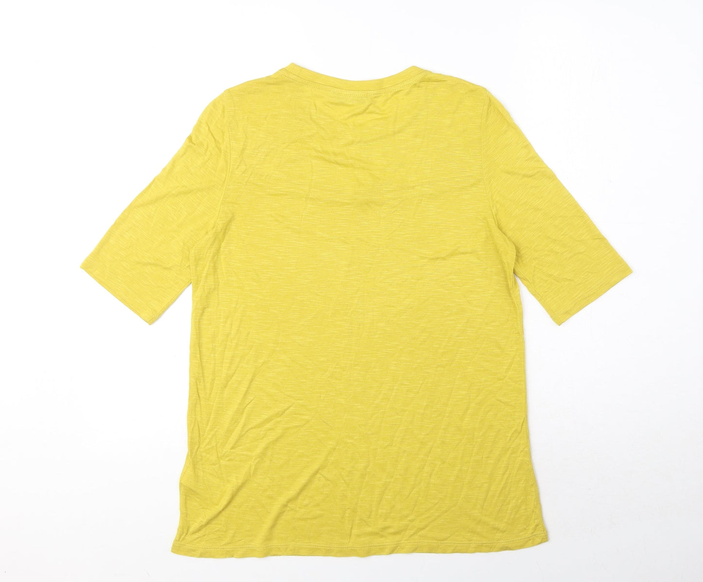 Marks and Spencer Womens Yellow Viscose Basic T-Shirt Size 10 Round Neck - Lace Details