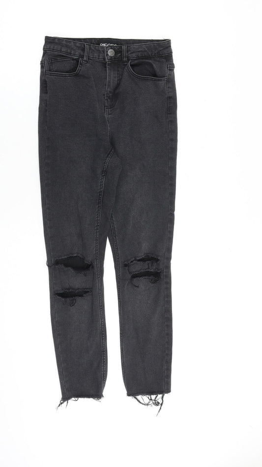 Pieces Womens Grey Cotton Skinny Jeans Size XS L25 in Regular Zip