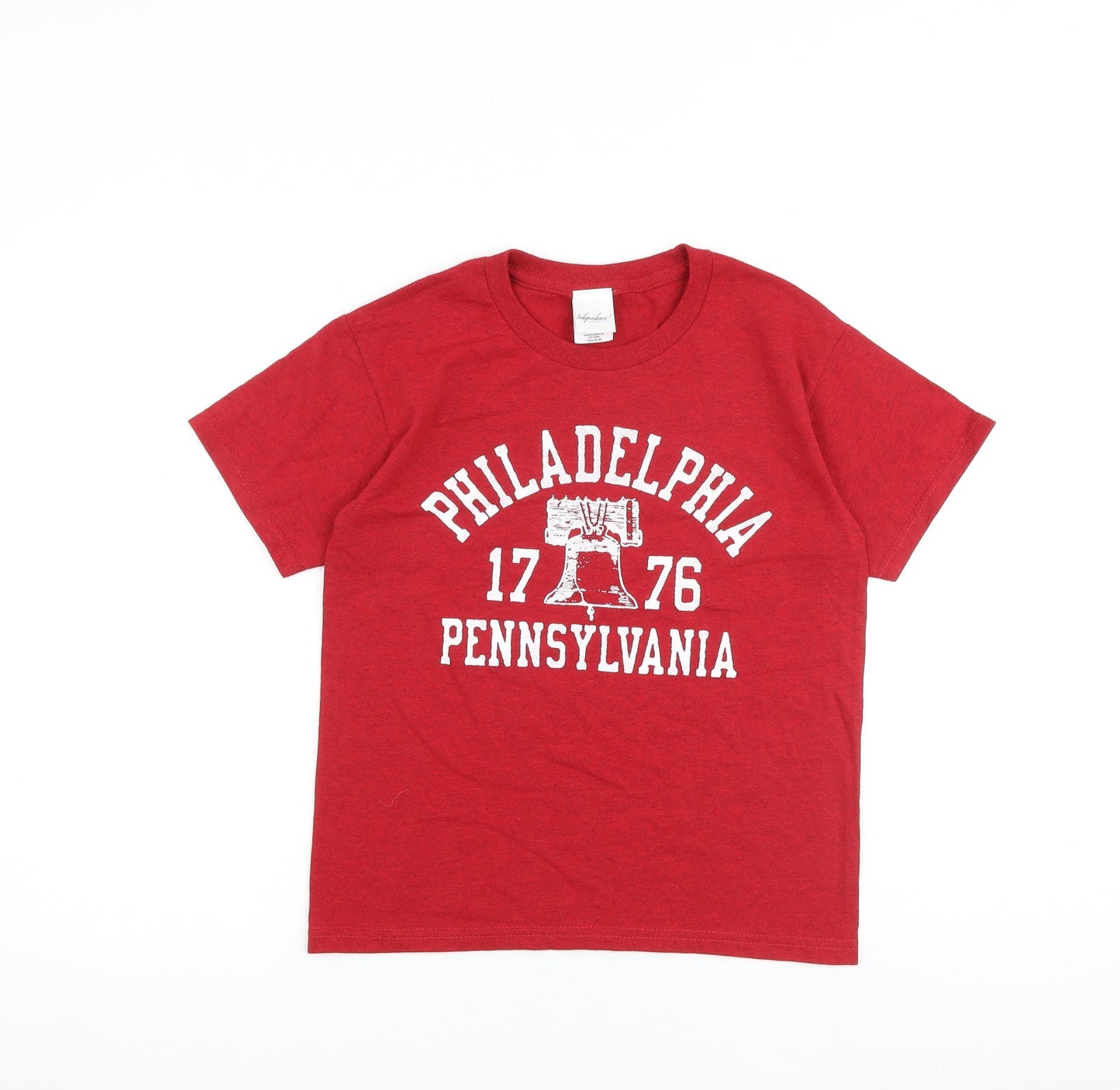 Independance Boys Red 100% Cotton Basic T-Shirt Size M Round Neck Pullover - Philadelphia Pennsylvania