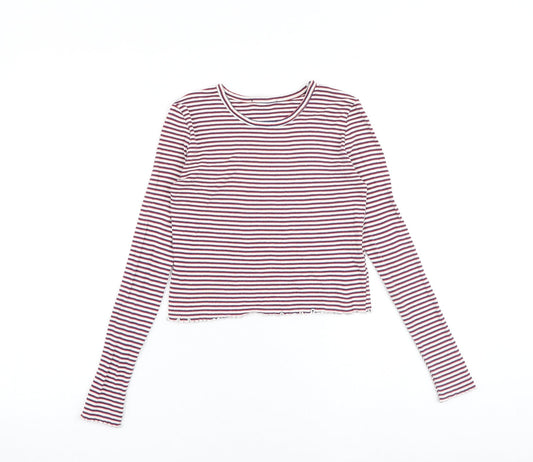 Topshop Womens Multicoloured Striped 100% Cotton Basic T-Shirt Size 4 Round Neck