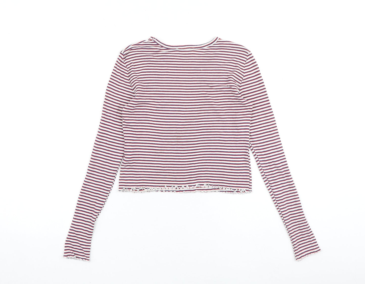 Topshop Womens Multicoloured Striped 100% Cotton Basic T-Shirt Size 4 Round Neck