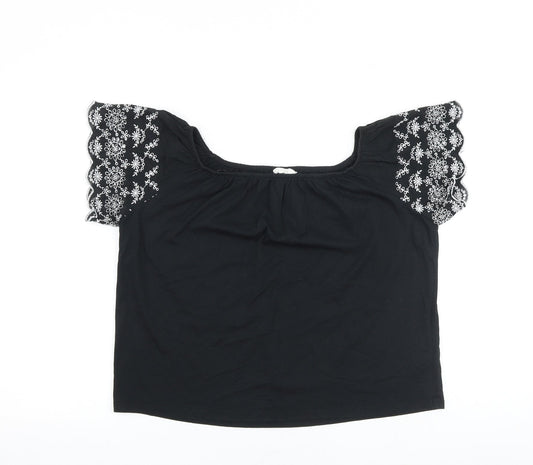 H&M Womens Black 100% Cotton Basic Blouse Size S Boat Neck