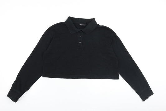 Zara Womens Black Polyester Pullover Sweatshirt Size S Button