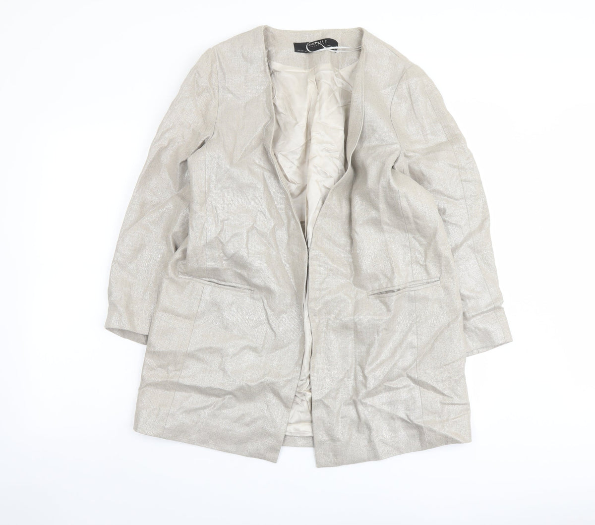 Zara Womens Beige Jacket Blazer Size L Hook & Eye