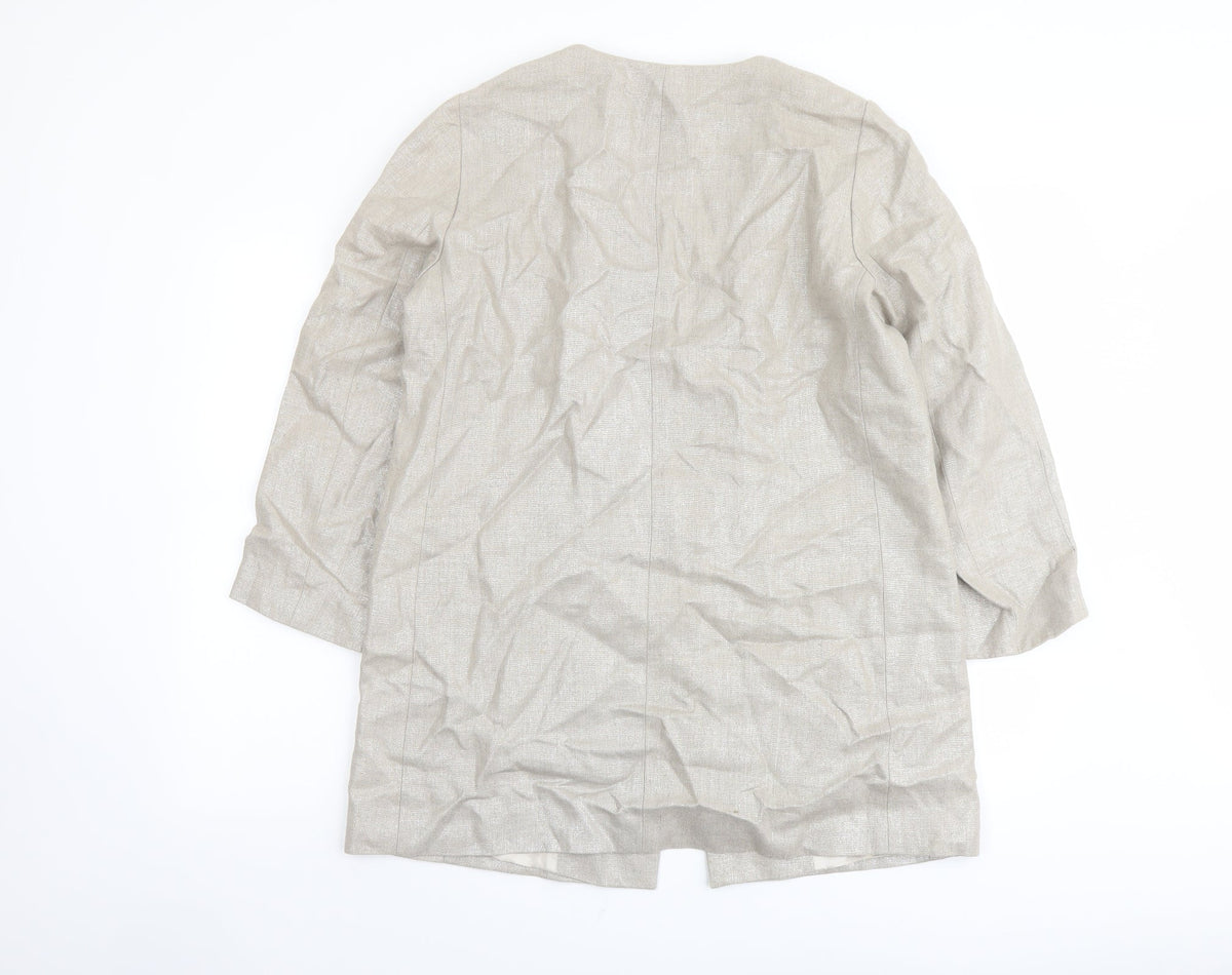 Zara Womens Beige Jacket Blazer Size L Hook & Eye