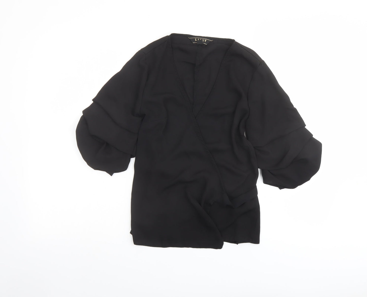 Lipsy Womens Black Polyester Basic Blouse Size 12 V-Neck