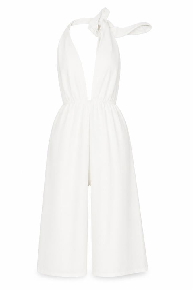 PRETTYLITTLETHING Womens White Polyester Playsuit One-Piece Size 6 Tie