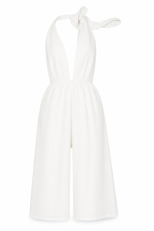 PRETTYLITTLETHING Womens White Polyester Playsuit One-Piece Size 6 Tie