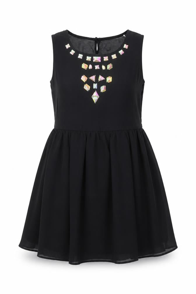 Nana Womens Black Polyester Fit & Flare Size 10 Round Neck Button