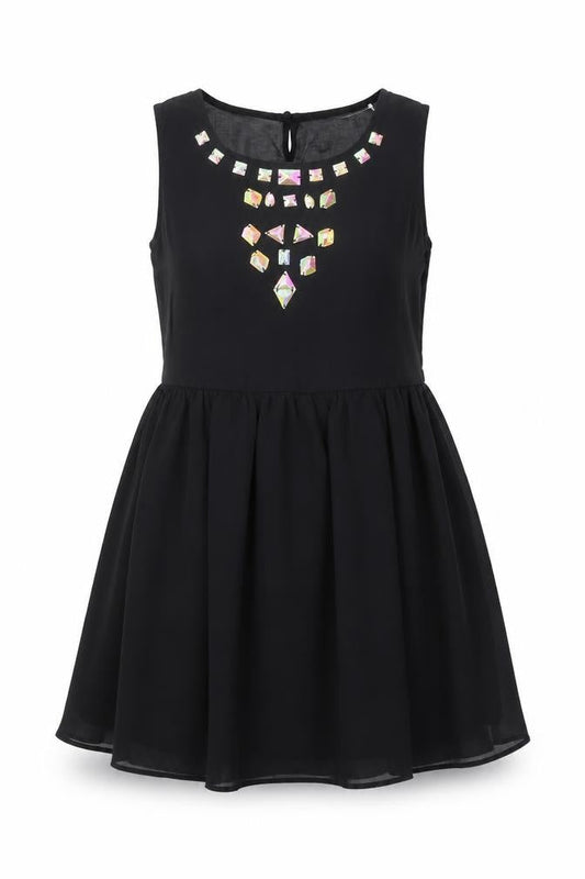 Nana Womens Black Polyester Fit & Flare Size 10 Round Neck Button