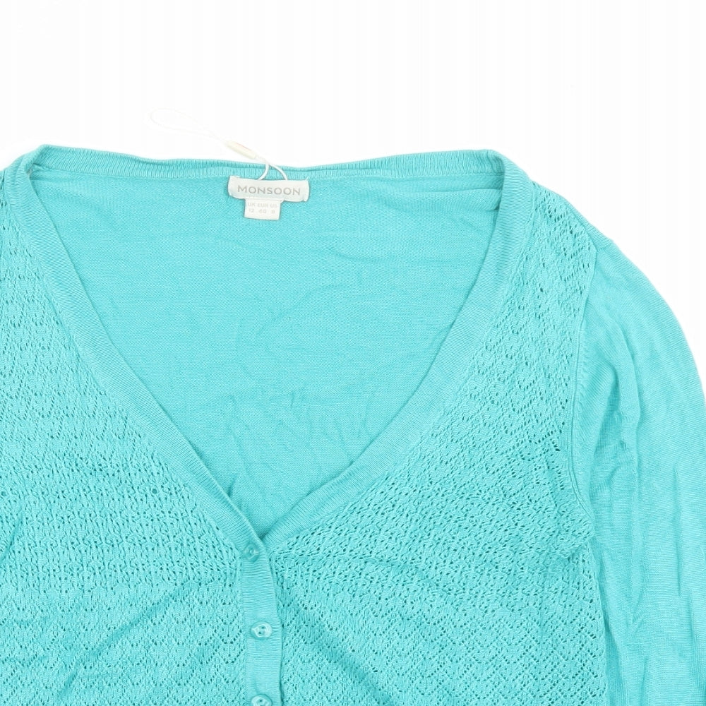 Monsoon Womens Green V-Neck Viscose Cardigan Jumper Size 12