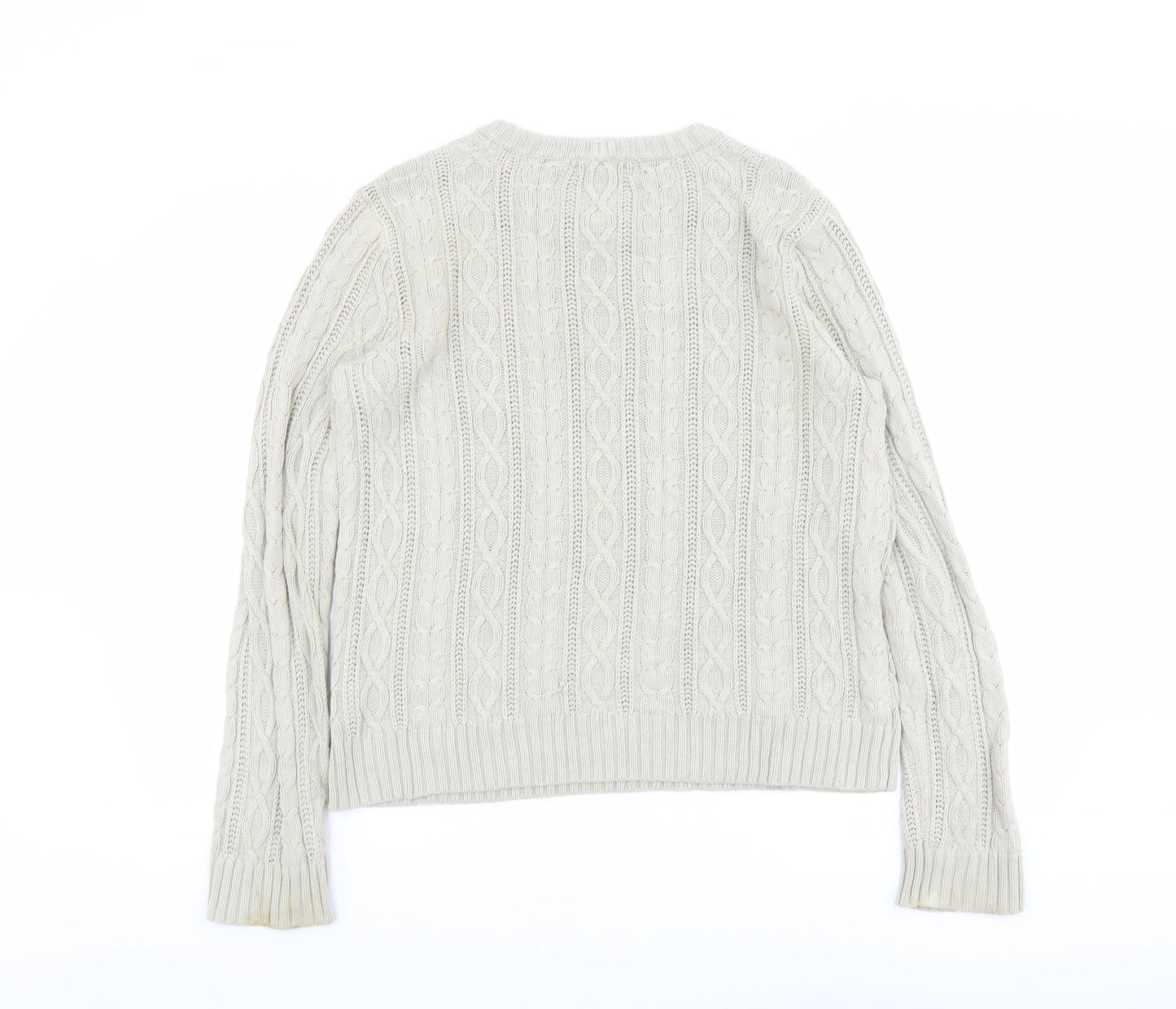 Jeanne Pierre Womens Beige Round Neck Cotton Pullover Jumper Size S