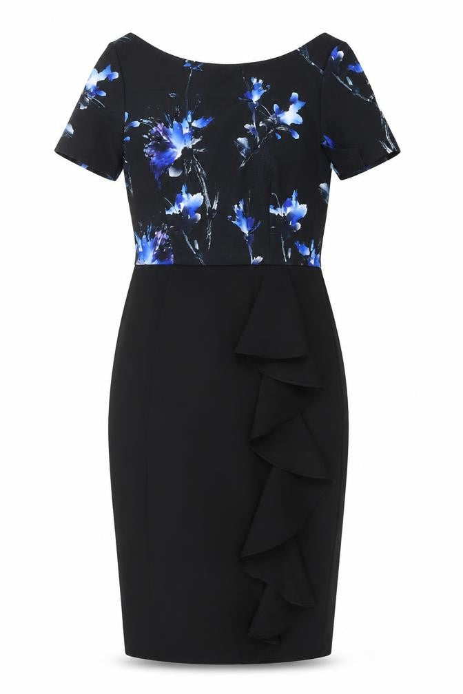 Paperdolls Womens Black Floral Polyester Shift Size 8 Boat Neck Zip