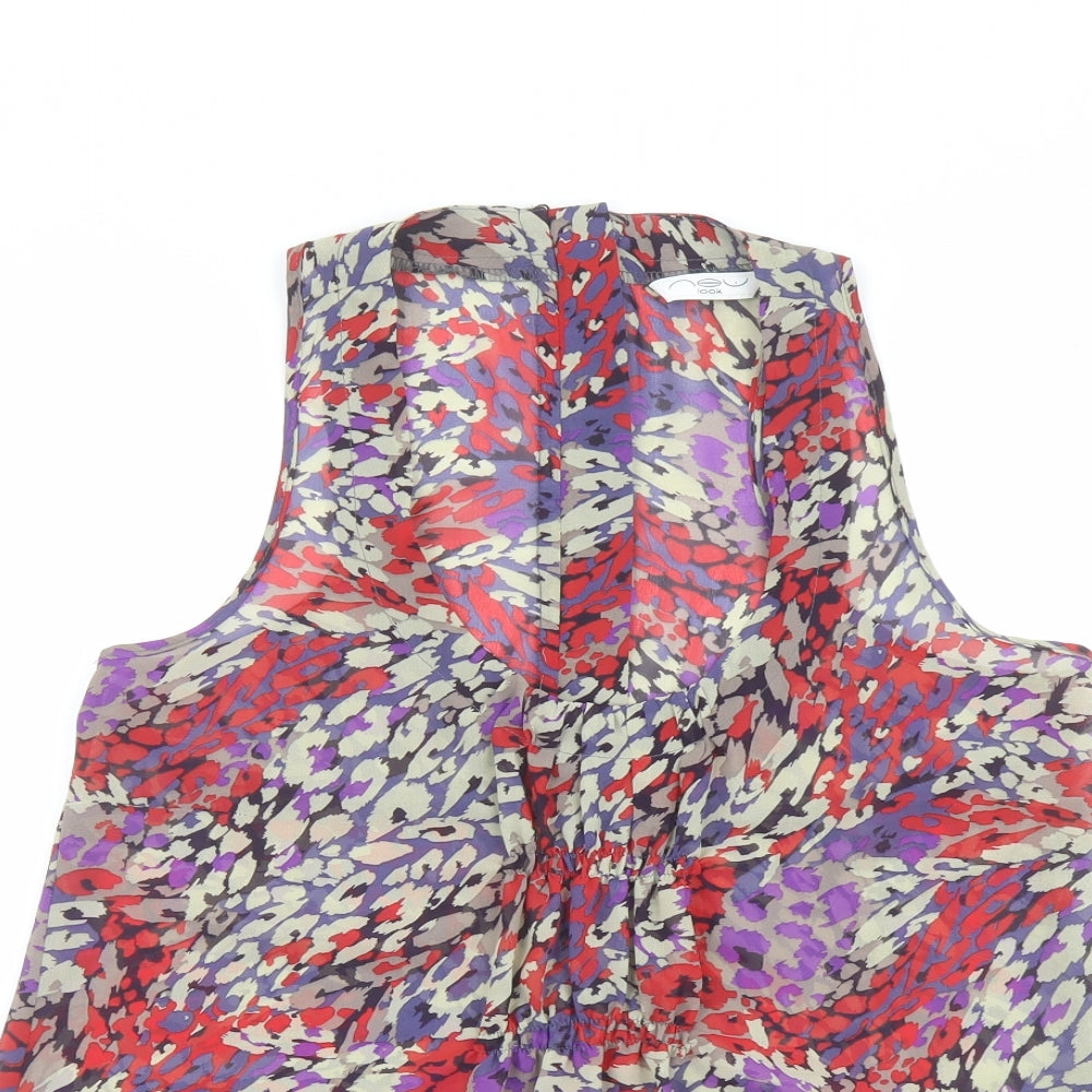 New Look Womens Multicoloured Geometric Polyester Basic Tank Size 10 Scoop Neck