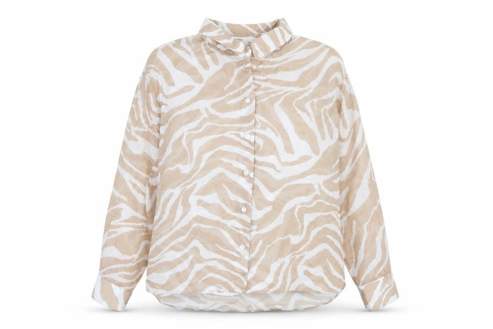 Bershka Womens Beige Animal Print Polyester Basic Button-Up Size M Collared - Tiger Print