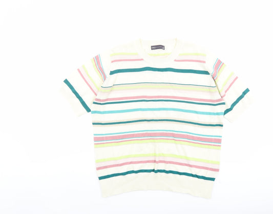 Marks and Spencer Womens Multicoloured Round Neck Striped Cotton Pullover Jumper Size 14
