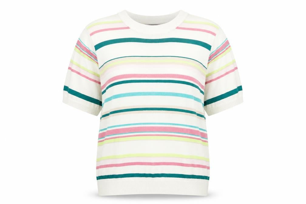 Marks & Spencer Womens Multicoloured Round Neck Striped Cotton Pullover Jumper Size 14