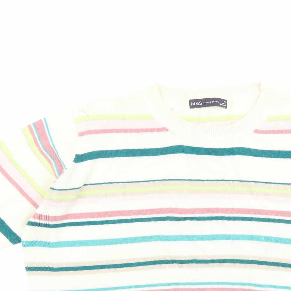 Marks and Spencer Womens Multicoloured Round Neck Striped Cotton Pullover Jumper Size 14