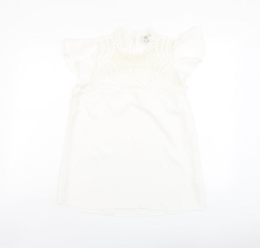 River Island Womens Ivory Polyester Basic Blouse Size 10 Round Neck