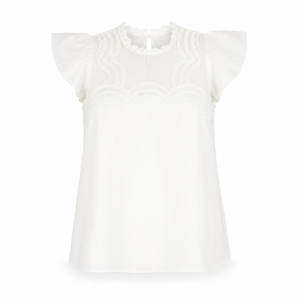 River Island Womens Ivory Polyester Basic Blouse Size 10 Round Neck