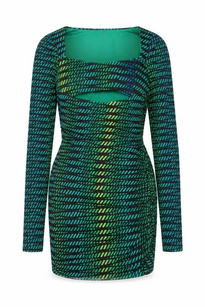 Oh Polly Womens Green Geometric Polyester Bodycon Size 8 Square Neck Pullover