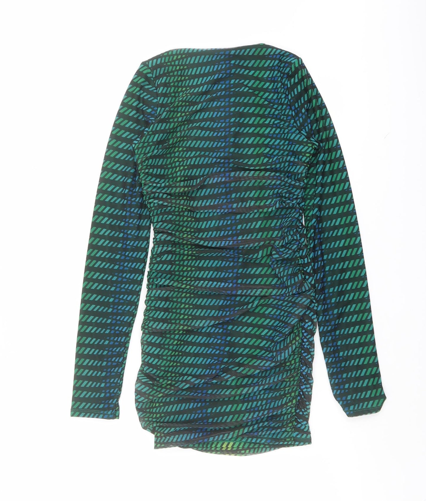 Oh Polly Womens Green Geometric Polyester Bodycon Size 8 Square Neck Pullover