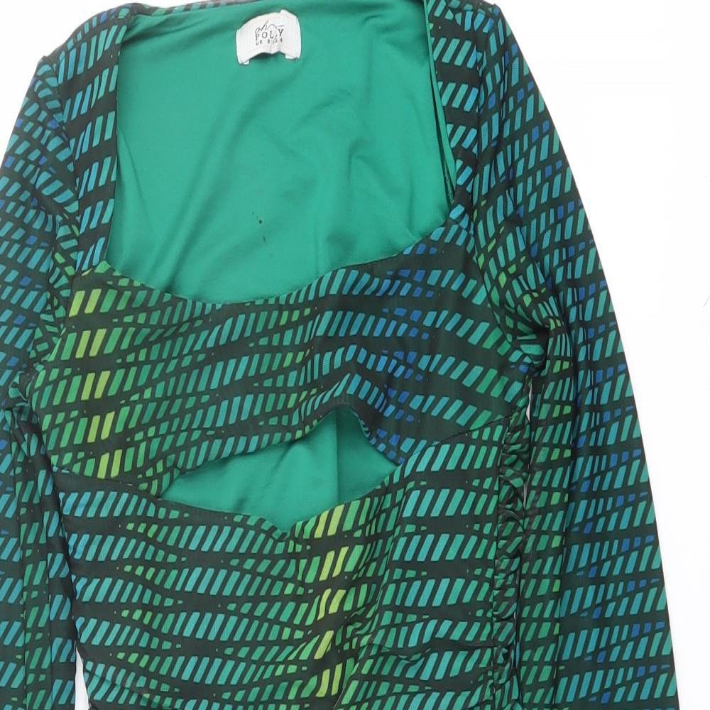 Oh Polly Womens Green Geometric Polyester Bodycon Size 8 Square Neck Pullover