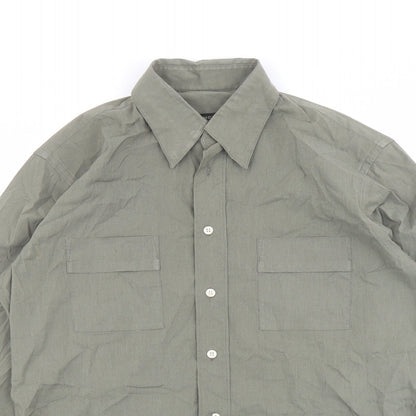 Close-up detail of Mexx men’s green cotton button-up, size S, collared button