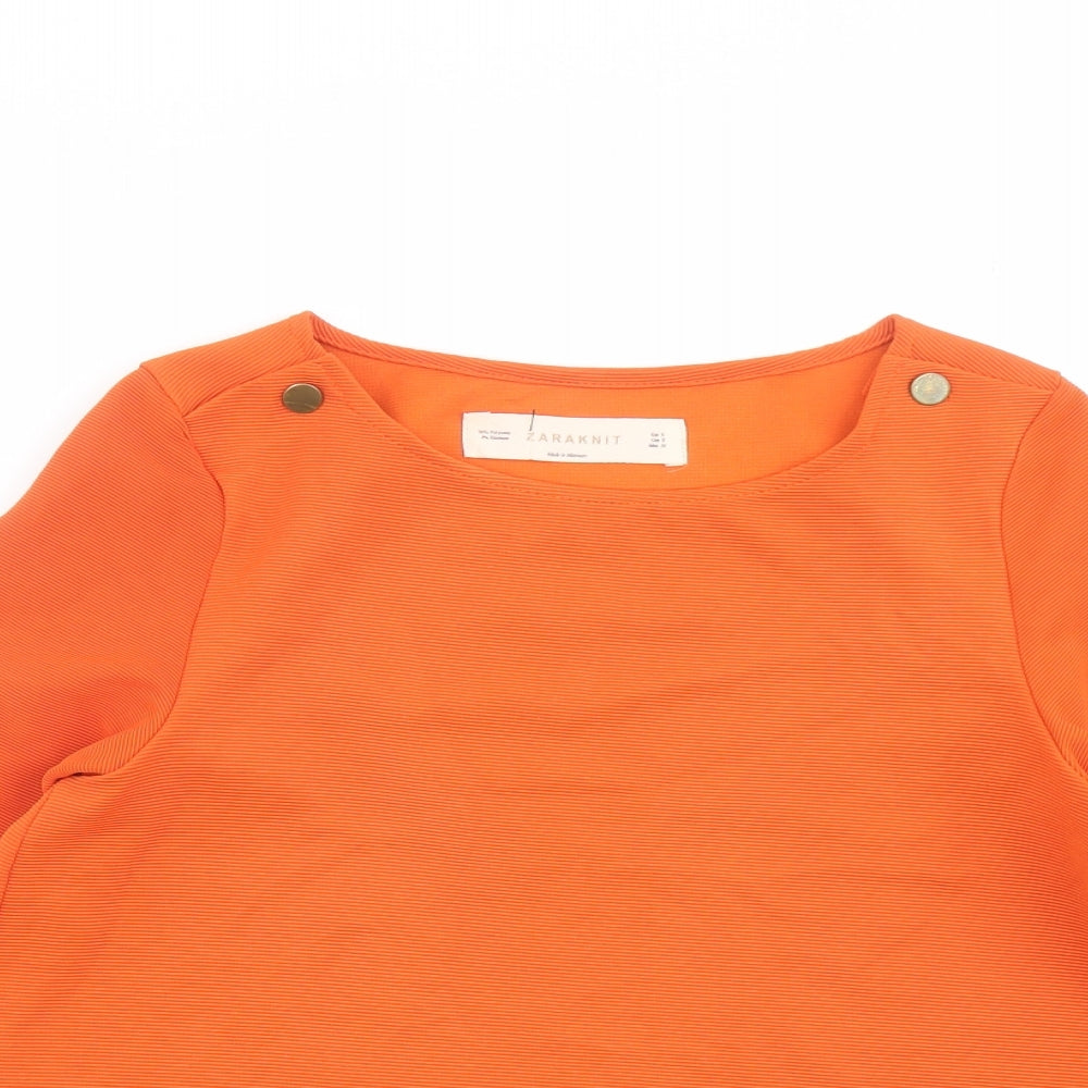 Zara Womens Orange Polyester Basic Blouse Size S Round Neck