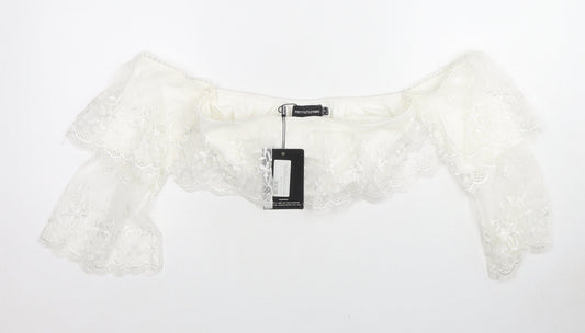 PRETTYLITTLETHING Womens White Polyester Cropped Blouse Size 8 Off the Shoulder