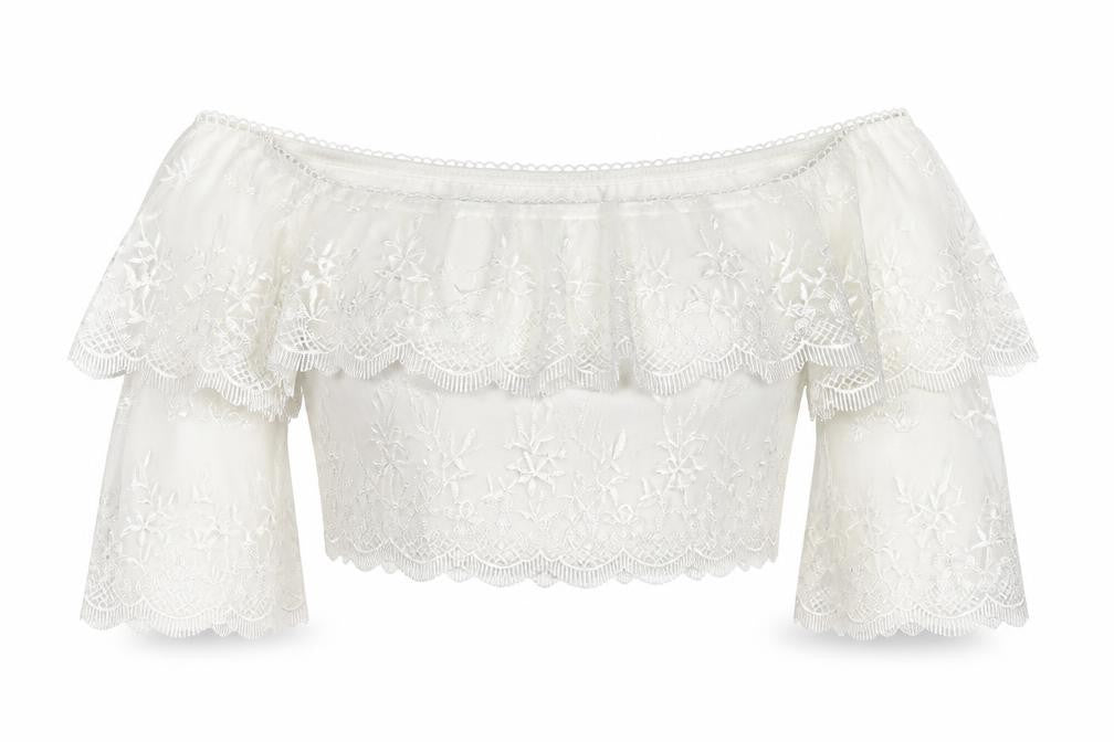 PRETTYLITTLETHING Womens White Polyester Cropped Blouse Size 8 Off the Shoulder